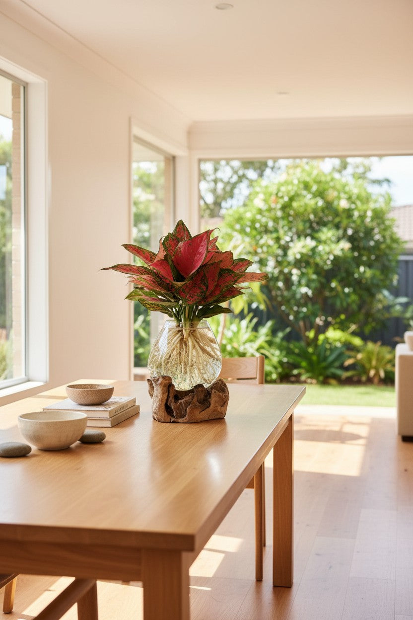 Hydro Plants Aglaonema Wooden Crafted Glass Ball