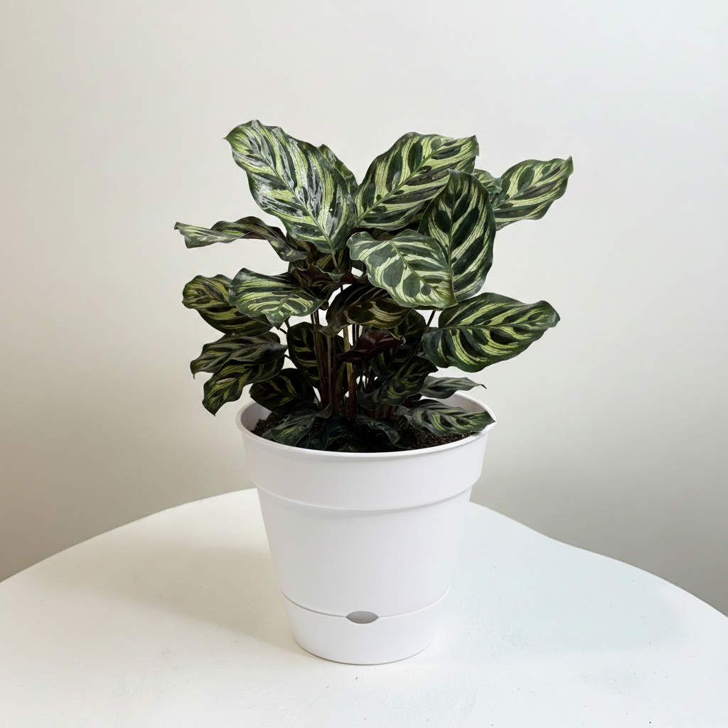 Calathea correct white pot - elevated front