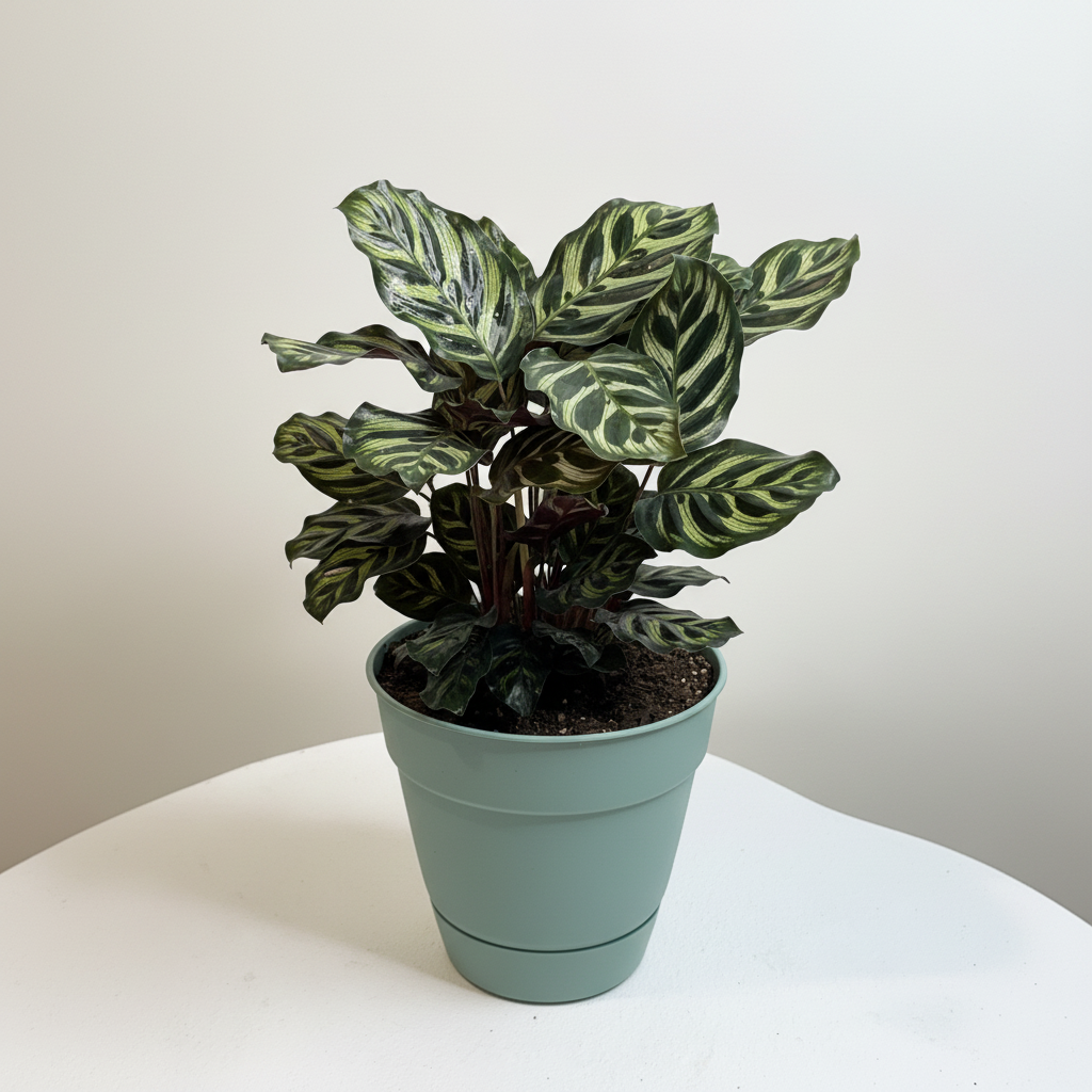 Calathea elevated front view white background