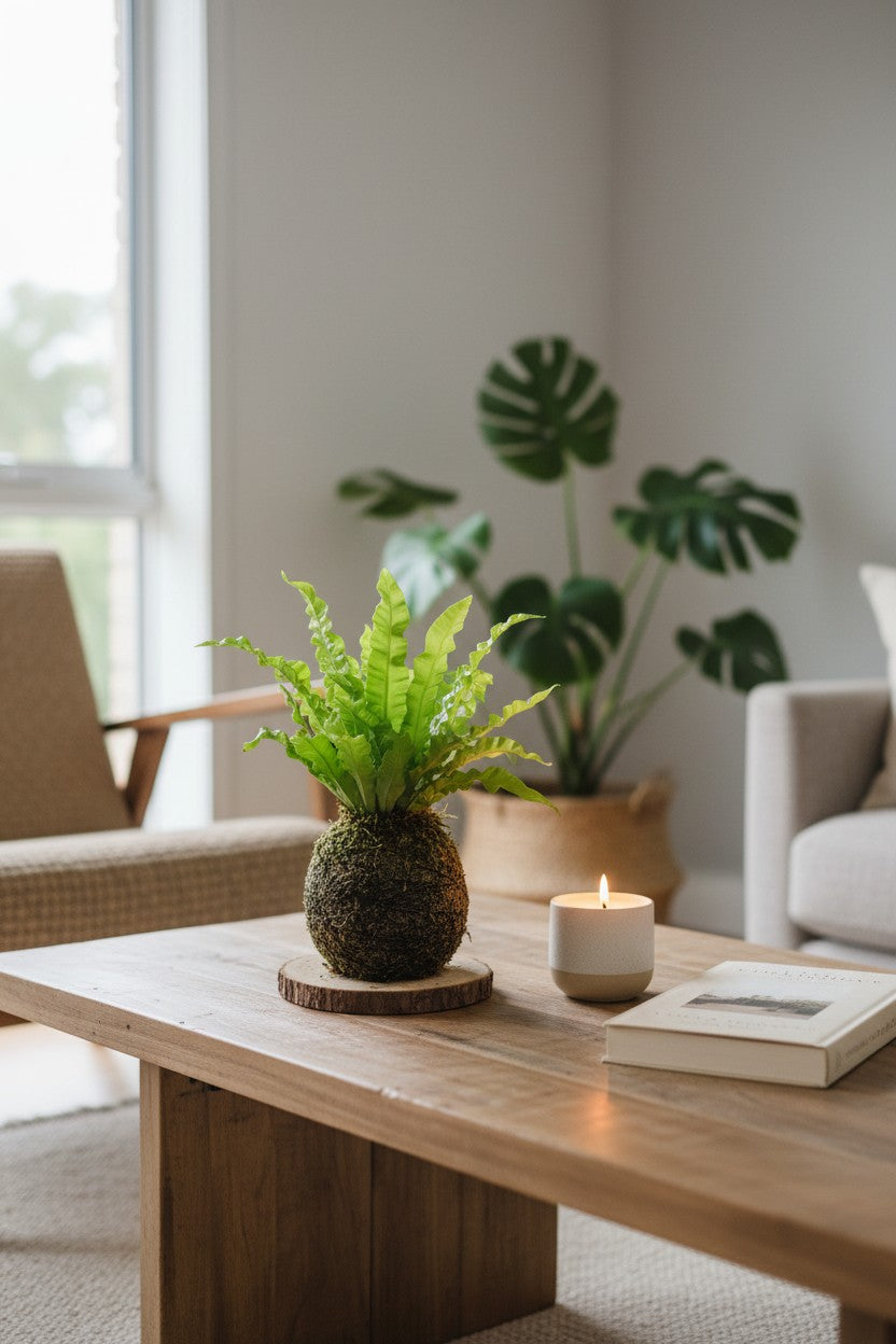 Birds Nest Fern Moss Kokedama